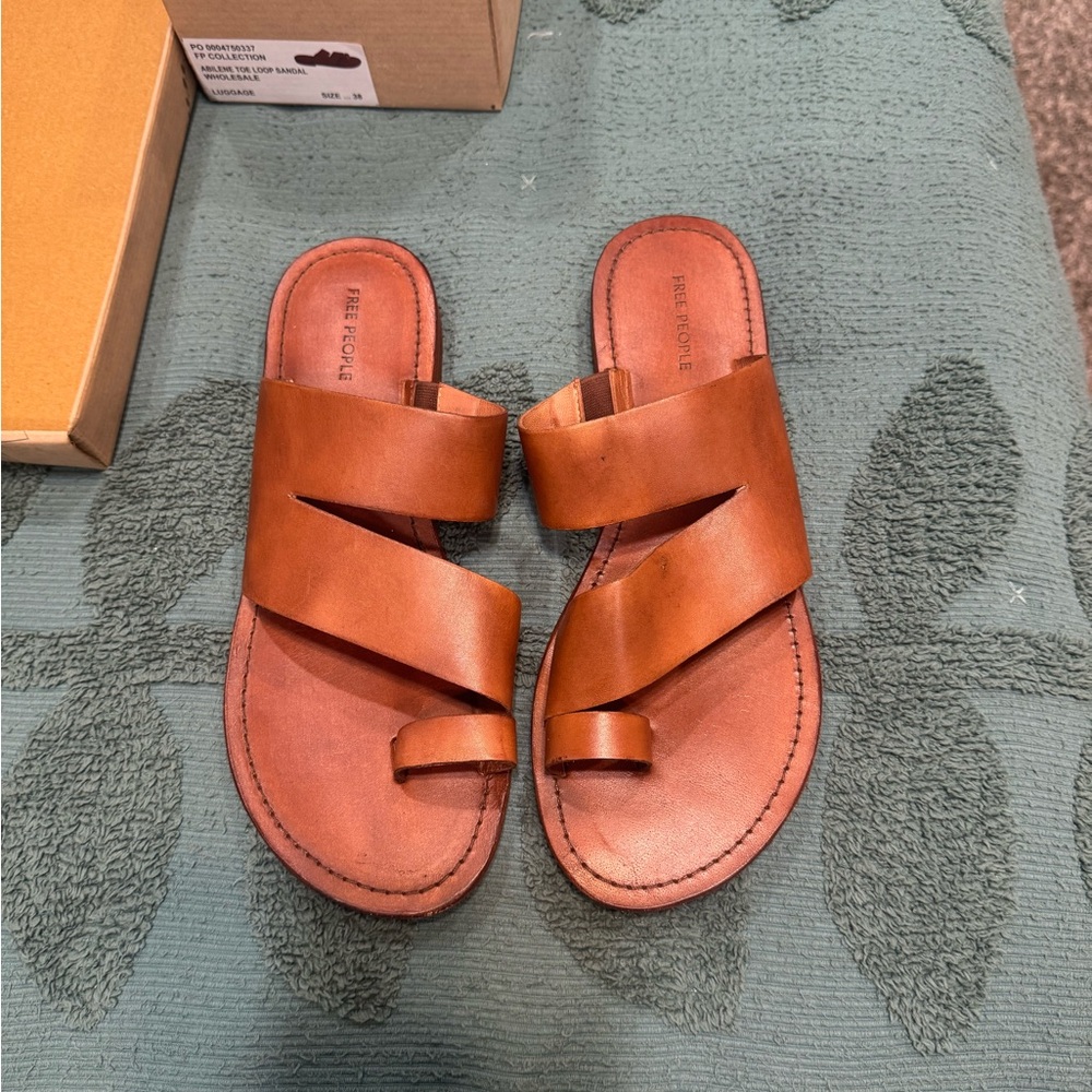 Free People Brown Leather Sandals- Abilene Toe Loop Sandal